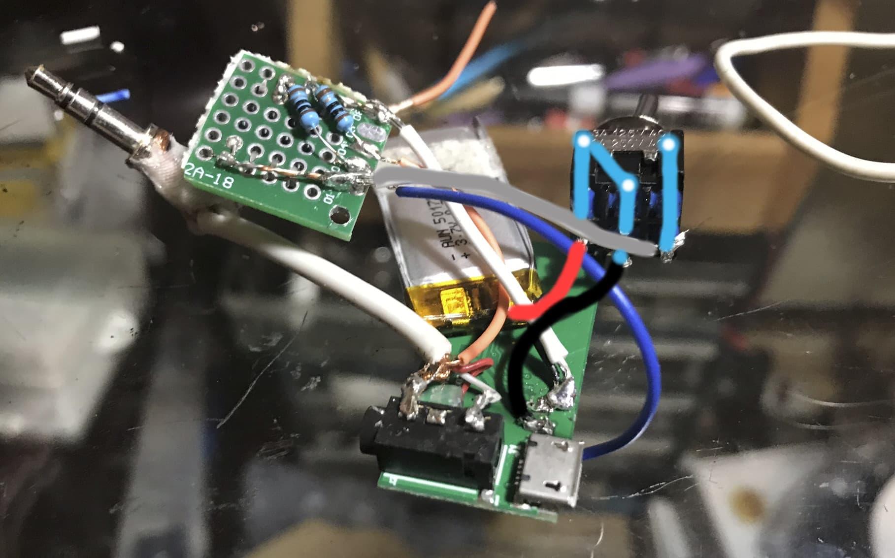 toggle switch wired between lipo and charging port